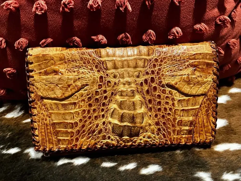 Vintage Genuine Hornback Alligator Crocodile Skin Clutch Purse Handbag
